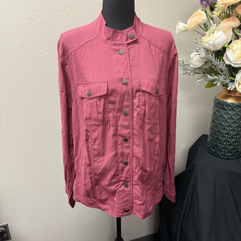 Torrid Rose Pink Utility Snap Jacket Size 2 Lightweight Fall Layering Top